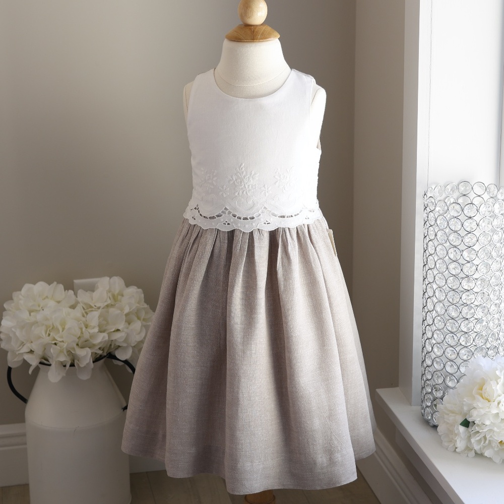 White and Flax Linen Dress Bailey Boys Girls Size 6 Beach Portrait Vacation